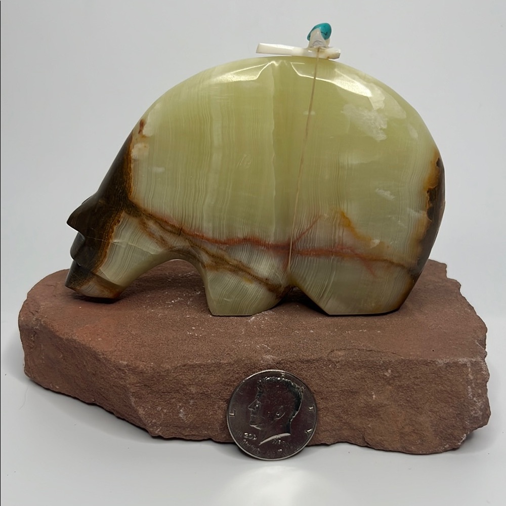 Unique green onyx Carved Stone Bear Figurine.